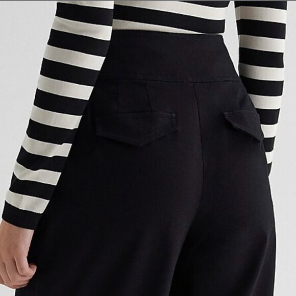 Express: HIGH WAISTED SIDE BUCKLE BELT WIDE LEG PANT Size 8R in Pitch Black - Picture 3 of 6